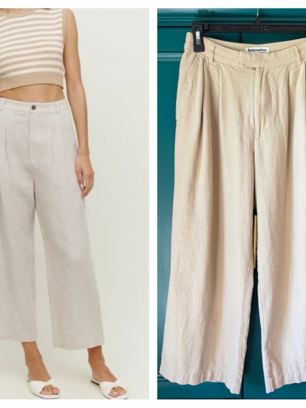 Reformation Linen Blend High Rise Capri Pants Tan Size 0 Wide Leg Cropped